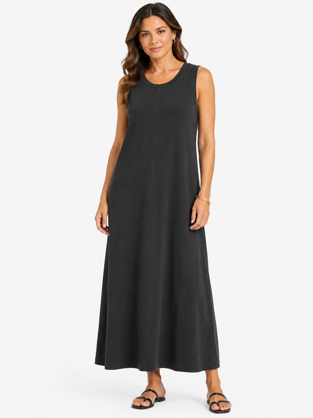 Tweeds Charcoal Gray Sleeveless Vintage Silk Maxi Tank Dress Sz 14